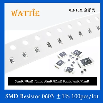 SMD резистор 0603 1% 0.068R 0.075R 0.082R 0.085R 0.09R 0.091R 100 шт./лот микросхемные резисторы 1/10 Вт со сверхнизким значением сопротивления