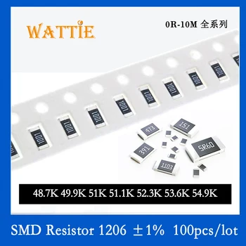 SMD резистор 1206 1% 48,7K 49,9K 51K 51,1K 52,3K 53,6K 54,9K 100 шт./лот микросхемные резисторы 1/4 Вт 3,2 мм*1,6 мм
