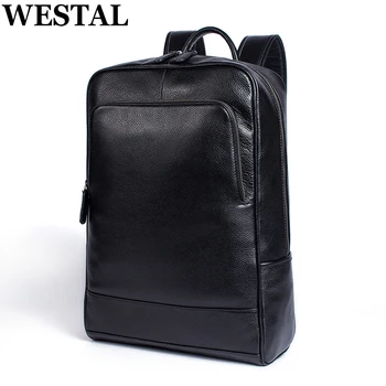WESTAL Мужской рюкзак для деловых поездок, кожаная 15-дюймовая сумка для ноутбука, школьный рюкзак для подростков, исполнительный ноутбук Mochila