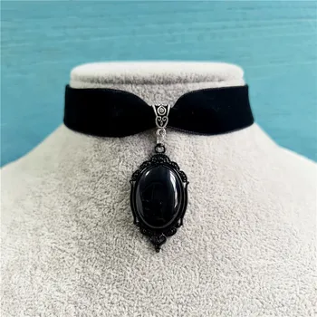 Y2K Готический кулон с магическим кристаллом, бархатное ожерелье с тиснением, подарок черной девушке, ювелирные изделия, Готическая мода