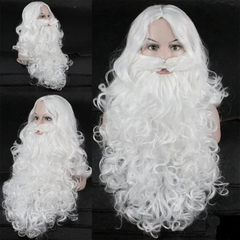 Y2K Санта Клаус Косплей Парик С Бородой Белые Длинные Волнистые Вьющиеся Волосы Рождественский Подарок Из Термостойкого Синтетического Волокна Рождественский Костюм