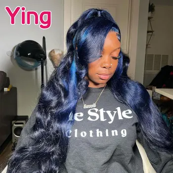 Ying Hair Highlight Синий 5x5 Прозрачный Кружевной Парик 13x6 Кружевной Фронтальный Парик Объемная Волна 13x4 Кружевной Фронтальный Парик, Предварительно Выщипанный С Детскими Волосами