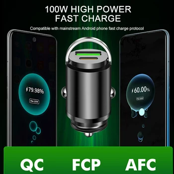 Автомобильное зарядное устройство мощностью 100 Вт PD30W + QC3.0 для быстрой зарядки, мини-адаптер автомобильного зарядного устройства USB C, прикуриватель для iPhone Android