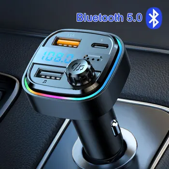Автомобильный Bluetooth 5,0 FM-передатчик Двойной USB 3.1A Type C Автомобильное Зарядное устройство Рассеянный свет Громкая Связь Mp3 Музыкальный плеер Поддержка U Диска