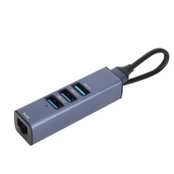 Адаптер USB-Ethernet с 4 портами, широко совместимый USB-концентратор Ethernet, небольшой портативный 1000 Мбит / с / 100 Мбит / с из алюминиевого сплава для ноутбука