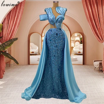 Арабско-голубые платья для выпускного вечера С жемчугом, винтажные платья для гостей на свадьбу в стиле русалки, женские платья Vestidos De Cóctel, Элегантные вечерние платья
