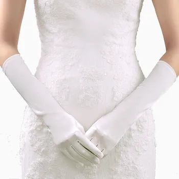 Атласные свадебные перчатки, Черные, Белые, Длинные Перчатки для женщин, Свадебное платье невесты, Варежки для полных пальцев, Свадебные аксессуары для вечеринки, Свадьбы