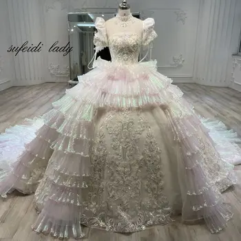Бальное платье принцессы, свадебные платья с рукавом-капор в виде сердечка, Кружевное платье с аппликацией, Нежное платье невесты
