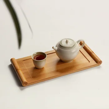 Бамбуковый чайный поднос с книжным свитком, домашний сухой чайный столик, чайный поднос, маленький простой мини-прямоугольный чайный сервиз из массива дерева в японском стиле