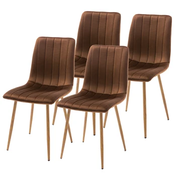 Бархатный коричневый обеденный стул с массивными металлическими ножками, современные акцентные стулья с мягкой обивкой середины века для кухни-гостиной, набор из 4 предметов