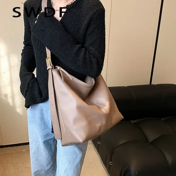 Большие сумки-ведра для женщин Тренд 2023 Винтажные дизайнерские сумки из мягкой кожи большой вместимости Lady Hobo Crossbody Bag Sac