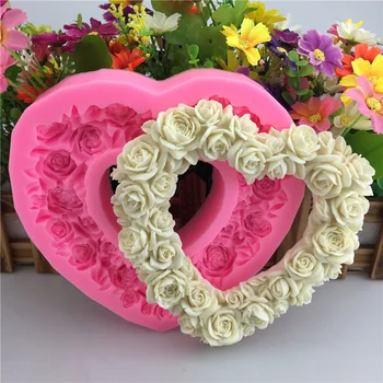 Большой венок в виде розового сердца, силиконовая форма для пищевых продуктов, большая силиконовая форма для роз в форме сердца, инструменты для украшения торта, форма для мыльного торта