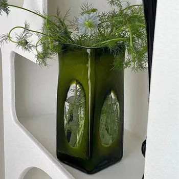 Ваза из французского зеленого стекла, декоративная цветочная ваза для больших букетов, домашний декор, каминная полка, Центральное украшение обеденного стола
