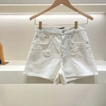 Весенне-летние новые повседневные белые прямые женские джинсовые шорты с высокой талией 2023 года