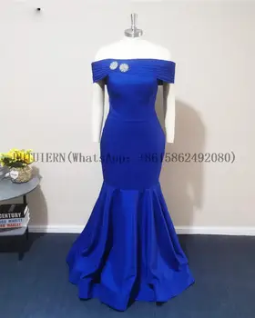 Вечернее платье королевского синего цвета с открытыми плечами, корсет на спине, женские платья для свадебной вечеринки