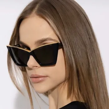Винтажные женские солнцезащитные очки с кошачьим глазом в большой оправе, женские модные солнцезащитные очки в стиле панк от роскошного бренда и модных сексуальных оттенков