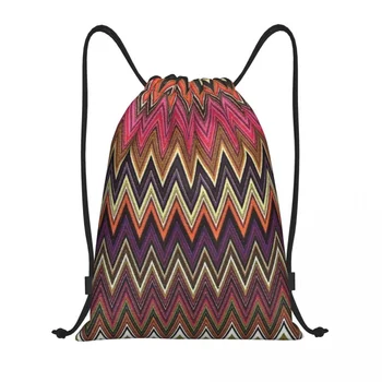Главная Зигзагообразный Многоцветный рюкзак на шнурке Для женщин и мужчин, Рюкзак для спортзала, Складная камуфляжная сумка для покупок в стиле бохо, мешок
