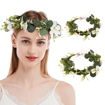 Головной убор с цветочной гирляндой, повязка на голову из цветов невесты, цветочная корона, повязка на голову в стиле бохо, свадебный цветочный венок, зеленый лист эвкалипта
