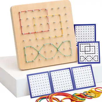 Деревянные геометрические доски с 40 резинками и 24 карточками Развивающая игрушка Монтессори Развивает абстрактное мышление детей