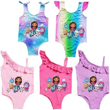 Детские купальники Gabby Cat, купальник Gabby's Dollhouse для девочек, цельный купальник для маленьких девочек, пляжная одежда для малышей