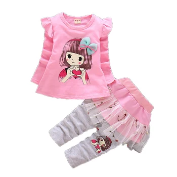 Детский костюм для девочек 2021 Весна-осень Новая мода с мультяшным принтом Маленькая Красавица Пуловер с длинными рукавами + брюки 2 шт. Детские наборы