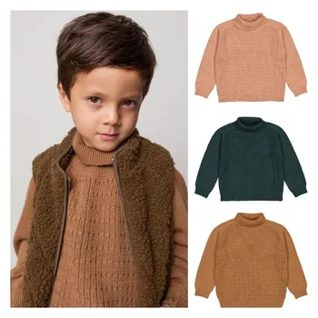Детский свитер 23 Марта Осень/зима, однотонный вязаный свитер с зернистостью для мальчиков и девочек, теплая водолазка с высоким воротом