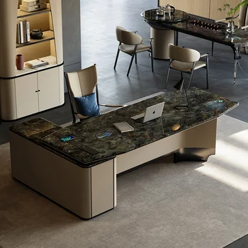 Дизайнерская мебель Итальянский светлый роскошный голубой нефрит роскошный камень большой письменный стол boss стол офисный стол комбинация стульев