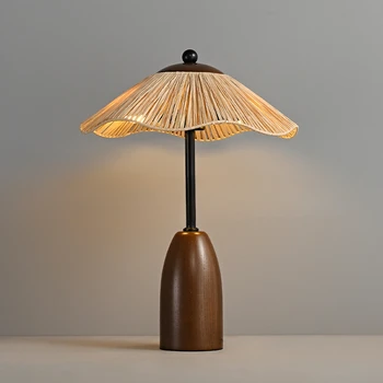 Дизайнерская настольная лампа из массива дерева и соломы, прикроватная лампа для спальни, лампы для гостиной B & B atmosphere