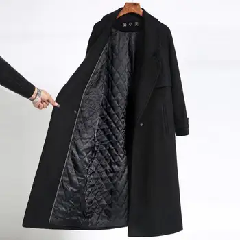Длинное шерстяное пальто длиной до колен, женское свободное и тонкое шерстяное пальто
