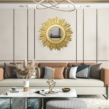 Европейские железные подвесные украшения креативный фон для ресторана отеля украшение стены светлое роскошное круглое декоративное зеркало для дома