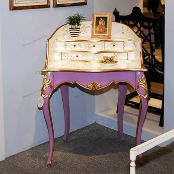 Европейский Французский Романтический туалетный столик для спальни из массива дерева, столик для макияжа с изысканной резьбой и росписью