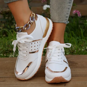 Женская вулканизированная обувь 2023, Осенние кроссовки, удобные нескользящие кроссовки для женщин, белые спортивные туфли на шнуровке, Zapatillas