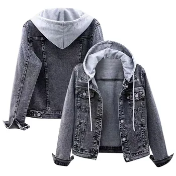 Женская джинсовая куртка из денима, модная женская бархатная куртка с длинным рукавом, приталенная, с капюшоном, женское длинное пальто с капюшоном, зима, тяжелый вес