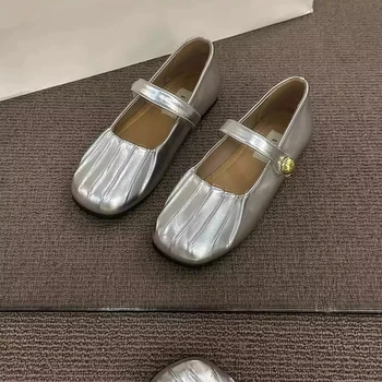 Женская обувь 2023 г., высококачественные однотонные женские туфли на плоской подошве с круглым носком, универсальные повседневные женские тонкие туфли из искусственной кожи с пряжкой на плоской подошве