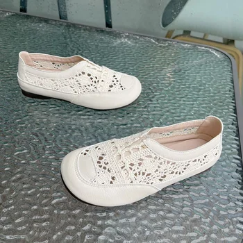 Женская обувь на плоской подошве, сетчатые повседневные легкие туфли на плоской подошве, Лето 2023, Модные дышащие Удобные мягкие туфли-лодочки, Дизайнерская женская обувь