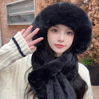 Женская осенне-зимняя корейская версия Плюс бархатный теплый шарф, шерстяная шапка, уличная холодостойкая защита ушей, цельная кепка