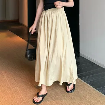Женская юбка с высокой талией, летняя повседневная мода в стиле ретро, эластичный пояс