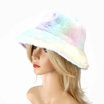 Женские зимние радужные разноцветные шапки, женские модные рыбацкие шапки для девочек, уличная утолщенная плюшевая теплая панама с плоским верхом