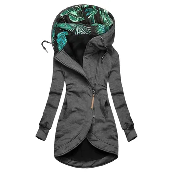 Женские куртки с капюшоном, зимние теплые флисовые пальто с капюшоном, тонкие топы на молнии, верхняя одежда с принтом в стиле ретро, классический пуловер 2023 г.