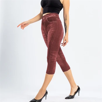 Женские укороченные брюки, узкие брюки, модные брюки из искусственного денима с принтом в стиле хип-хоп, высококачественные стрейчевые брюки для дам