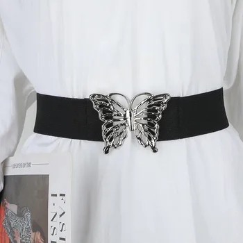 Женские эластичные ремни, винтажная металлическая пряжка-бабочка, широкий поясной ремень для брюк, джинсового платья, аксессуаров Y2k, классического пояса