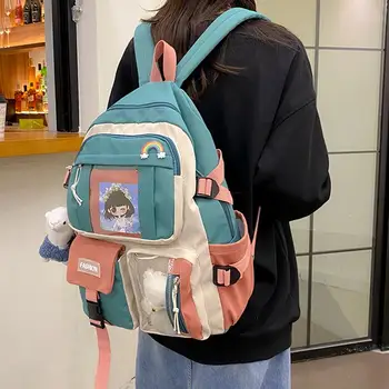 Женский рюкзак 2021 года, значок с пряжкой ярких цветов, модный милый школьный рюкзак, студенческая сумка для девочек-подростков, колледж, школа