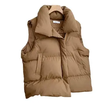 Жилет-пальто для женщин, Зима 2023, Асимметричный пуховик без рукавов с подкладкой, женская парка с отложным воротником на молнии, повседневные пальто-парки T415
