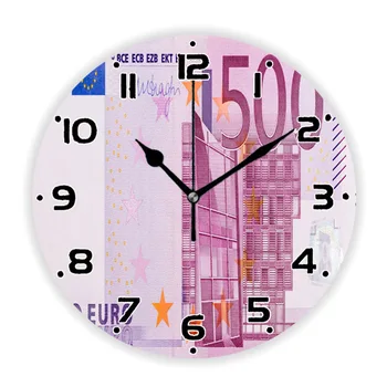 Забавные банкноты в пятьсот евро, денежные настенные часы для домашнего декора, банкноты, большие настенные часы, подарок для гостиной, офиса, кухни