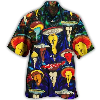 Забавные гавайские рубашки для мужчин, толстовка Оверсайз с 3D ягодицами и грибным принтом, уличная дизайнерская рубашка с короткими рукавами, повседневные топы