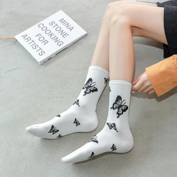 Забавные носки-бабочки Harajuku средней длины Японские длинные носки Женские Мужские велосипедные носки Женские трендовые спортивные носки до щиколотки