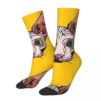 Забавный Сумасшедший Компрессионный Носок С Моноклем для Мужчин в стиле Хип-Хоп Harajuku Сфинкс Безволосый Кот С Милым Рисунком Для Мальчиков