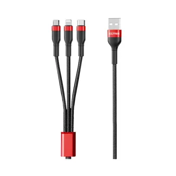 Зарядный кабель Red Hawthorn 3-в-1 с нейлоновой оплеткой для мобильного телефона Apple China Huawei Android с прицепом для зарядки в автомобиле