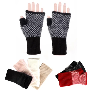 Зимние вязаные перчатки, спортивные перчатки на полпальца, вязаные короткие мужские и женские тонкие перчатки