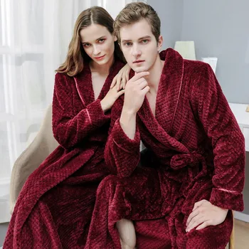 Зимний утолщенный фланелевый халат для пары, кимоно из кораллового флиса, халат для женщин, мужская ночная одежда, Нижнее белье, Длинные пижамы, домашняя одежда
